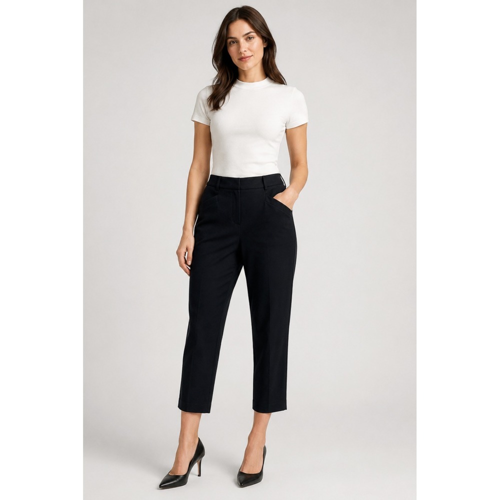 Chico's Trouser Pants Womens 1.5 = Medium/8 Ankle Black Polyester Rayon Pockets